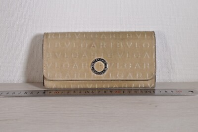 #ad Authentic BVLGARI Long Wallet Purse PVC Canvas Leather Beige Ladies #5508P $68.16