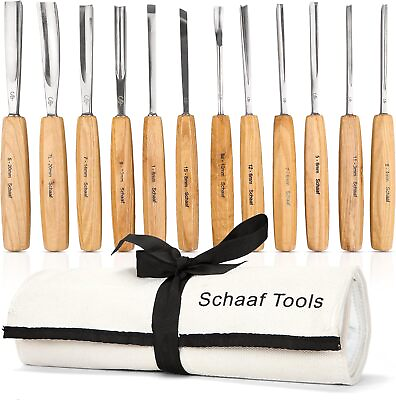#ad Schaaf Wood Carving Tools Set of 12 Chisels with Canvas Case Wood Chisels $86.95