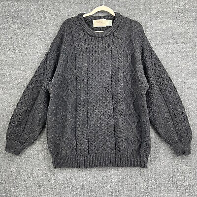 #ad Aran Sweater Market Mens XXXL Wool Sweater Gray Fisherman Cable Knit Heavyweight $64.99
