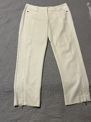 #ad Karen Millen England Women’s Size 6 Cream Capri Pants w Zipper Ankles $35.00