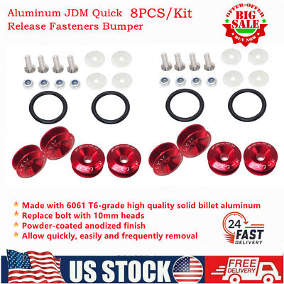 #ad 8pcs Red Aluminum JDM Quick Release Fastener Bumper For Car Fender Hatch Lid Kit $12.86