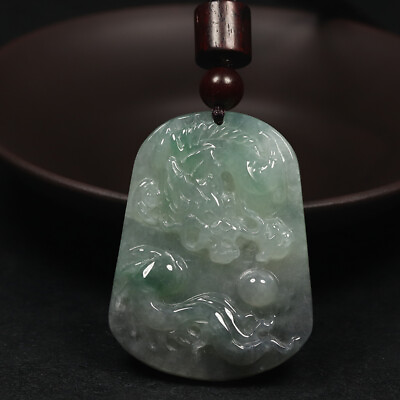 #ad Certified Grade A 100% Natural Black Green Icy Jadeite Jade Pendant Dragon 00509 $122.32