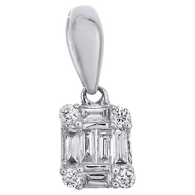 #ad 14K White Gold Round amp; Baguette Diamond Mystery Set Square Mini Pendant 0.12 Ct. $285.00