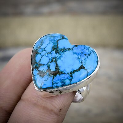 #ad Extraordinary Tibetan Turquoise Gemstone Handmade 925 Silver Heart Jewelry Ring $12.86