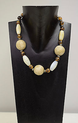 #ad Necklace Linen Wrapped Beads Buri Nut African Agate Necklace $41.30
