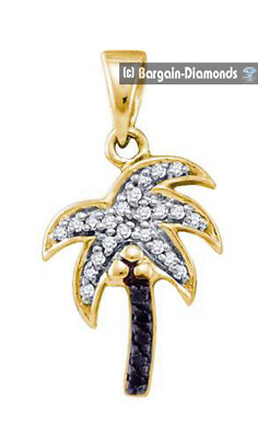 #ad Ladies .12 Ct 31 Natural Diamonds 10kY Gold Tropical Palm Tree Pendant 21x11 mm $219.95
