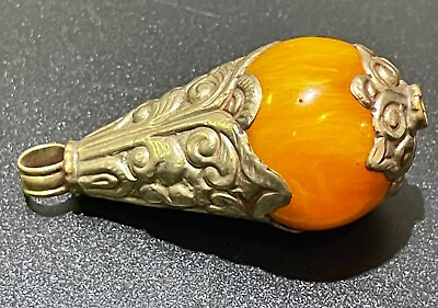 #ad Wonderful old Silver Stunning amber Unique Antique Pendant $70.00