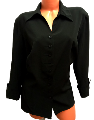 #ad * Classic Elements black 3 4 sleeves stretch plus buttoned down top 18W $16.99