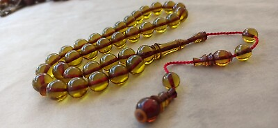 #ad Islamic Prayer Beads TASBIH MISBAHA GERMAN BAKELITE KEHRIBAR AMBER SIKMA ATES $85.00