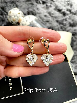 #ad S925 Silver Post Luxury Gold Plated Heart Cubic Zirconia Stud Earring $6.99