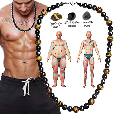 #ad Hematite Necklace Men#x27;s Black Gallstone Stone Bead Pendant Health Care Bracelet $10.99