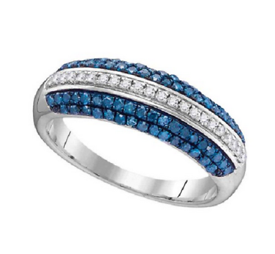 #ad Round Blue Sapphire amp; Cubic Zirconia In Argentium Silver Women#x27;s Striped Band $180.00