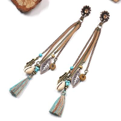 #ad Women Shell Pendant Earring Long Tassel Fringe Earrings Vintage Boho Dangle Gift $7.99