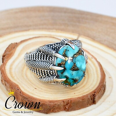 #ad Falcon Claw Copper Blue Turquoise 925 Sterling Silver Mens Ring Size US 6 14 $32.50