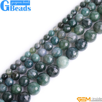 #ad Natural Stone Moss Agate Faceted Round Beads Free Shipping 15quot; 4mm 6mm 8mm 10mm $6.01