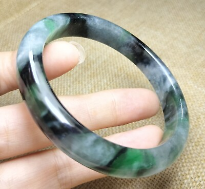 #ad 60mm Natural Icy Green Ancient Jadeite Jade Craved Bracelet Bangle 818 $45.00