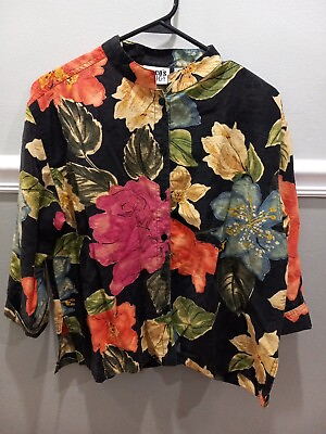 #ad CHICO#x27;S DESIGN WOMEN#x27;S SIZE 2 BLOUSE BUTTON UP TOP LONG SLEEVE MULTICOLOR FLORAL $24.99