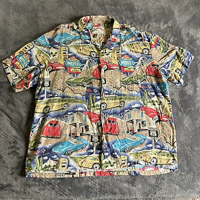 #ad Paradise Found Hawaiian Shirt Mens XL Corvette Route 66 Short Sleeve Unique A388 $38.00