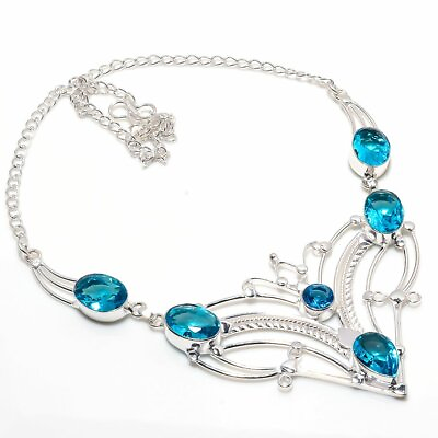 #ad Swiss Blue Topaz Gemstone Handmade 925 Sterling Silver Jewelry Necklaces Sz 18quot; $10.99