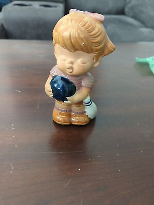 #ad Vintage Paul Marshall Terracotta Figurine Girl Holding Bowling Ball $18.00