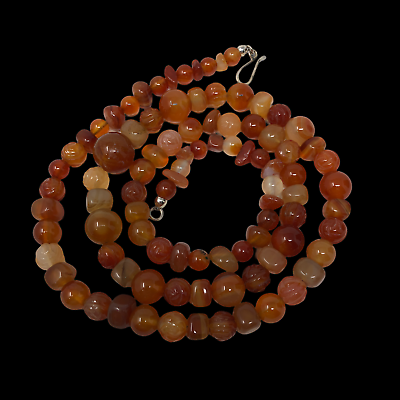 #ad Orange Agate Necklace Red Peach Mixed Glass Beaded Graduated Beads 32quot; $32.99