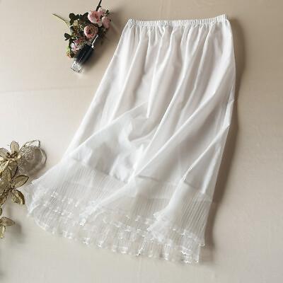#ad Lady Cotton Mesh Splice Petticoat Elastic Waist Ruffle Half Slip Midi Underskirt GBP 13.53