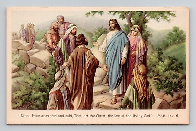 #ad Postcard Art Painting Bible Verse Simon Peter Matthew 16:16 Antique K12 $4.99