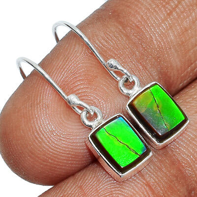 #ad Natural Green Ammolite 925 Sterling Silver Earrings Jewelry CE12015 $24.99