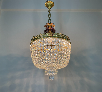 #ad Antique French Bohemia Crystal Chandelier Lighting Vintage Gold Plated 1950#x27;s $499.00