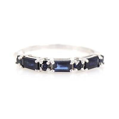 #ad 925 Sterling Silver Blue Sapphire Gemstones Half Eternity Band Wedding Ring $179.99