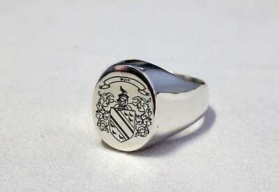 #ad 925 Sterling Silver Family Crest Coat of Arms Silver Ring for Men Women Custom $56.99