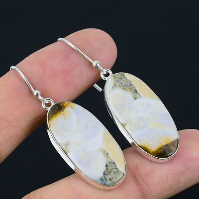 #ad Mud Crack Fossil Gemstone 925 Sterling Silver Jewelry Earring 2.05quot; $11.82