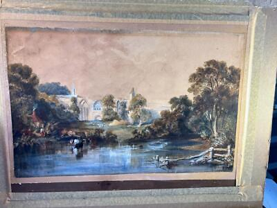 #ad Antique English Watercolor Painting England Landscape Cows School John Constable $900.00