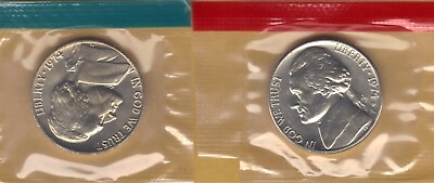 #ad 1974 Pamp;D UNCIRCULATED BU JEFFERSON NICKELS IN MINT SET CELLO 2 coins $2.01