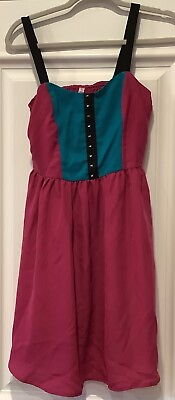 #ad Xhilaration Dress Size Medium Pink Sleeveless Barbiecore With Blue Color Block $14.95