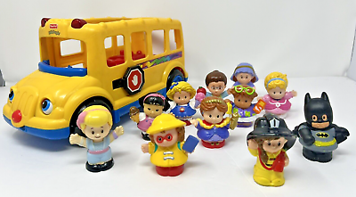 #ad Fisher Price Little People Sit with Me School Bus Lights Up Sounds w 11 figures $26.87