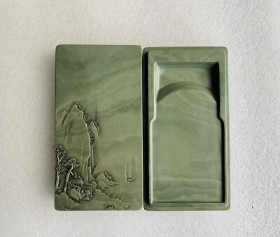#ad 6.1quot; China Ink Natural Original Stone Hand carved Hill Scenery Inkstone Inkslab $139.00