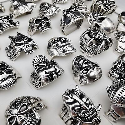 #ad 30pcs Wholesale Men Stainless Steel Ring Gothic Punk Biker Rings Skull Jewelry $24.69