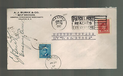 #ad 1947 Halifax Canada Cover Ship MS Camp;E Burke Mail boat Maiden Voyage Signed $25.00