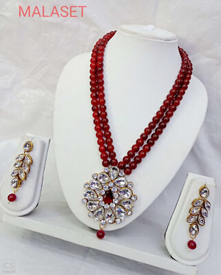 #ad Indian Designer Long Jewelry Heavy Big Kundan Pearl Necklace Set Party Wear $11.99