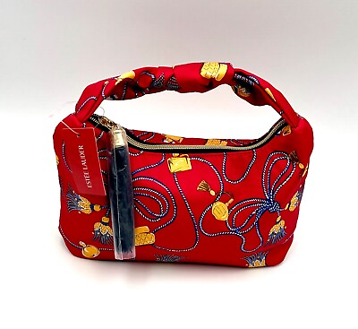 #ad Estee Lauder Tassel Printed Makeup Bag HandBag Red $8.49
