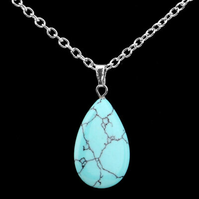 #ad 925 Sterling Silver Marcasite amp; Turquoise Drop Pendant Necklace $7.99
