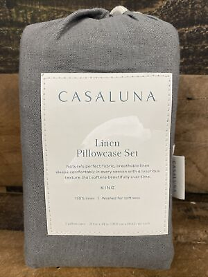 #ad King 100% Washed Linen Solid Pillowcase Set Dark Gray Casaluna $19.99