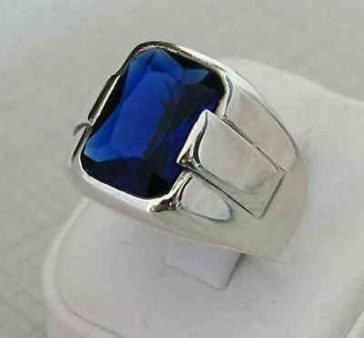 #ad 925 Sterling Silver Certified Handmade Jewelry Blue Sapphire Men Gemstone Ring $100.00
