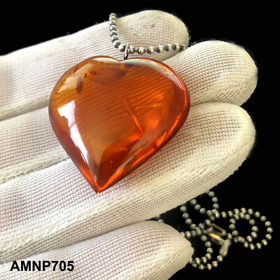 #ad Natural Egg Yellow Amber Pendant 925 Sterling Silver Necklace mark #x27;925 ITALY#x27; $16.43