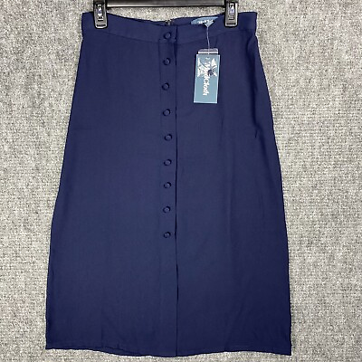 #ad Modcloth Skirt Womens 6 Bottoms Blue A Line Full Button Front Zip Retro 1950s $5.97