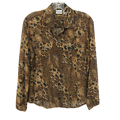 #ad Chicos Silk Leopard Print Button Front Sheer Top Womens Size S 0 Long Sleeve $12.95