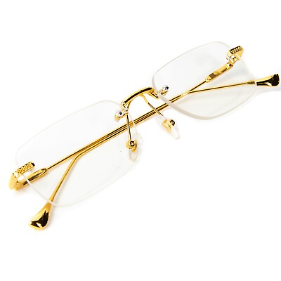 #ad Vintage Gold Frame Rimless Luxury Men#x27;s Hip Hop Clear Lens Retro Fashion Glasses $15.99
