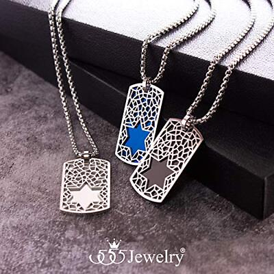#ad 555Jewelry Stainless Steel Star of David Dog Tag Necklace 16 24 Inch Box Chain $16.99