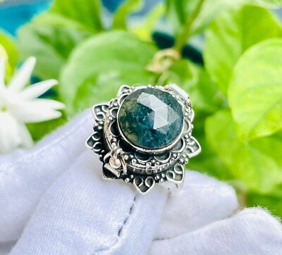 #ad Poison Ring Moss Agate Gemstone Compartment Ring 925 Silver Plated BJ38 $14.99
